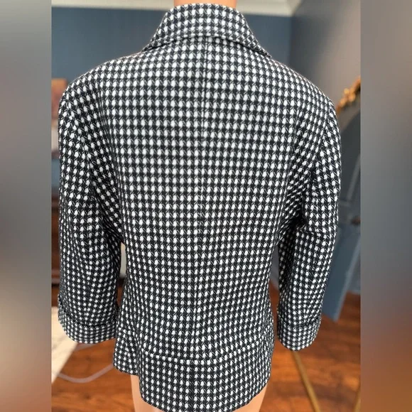 Sharagano Black White Tweed Blazer Double Breasted Wool Blend Jacket Size 10 - Picture 4 of 9